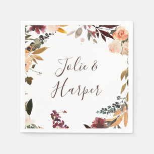 Burgundy Orange Floral Wedding Napkins Serviette