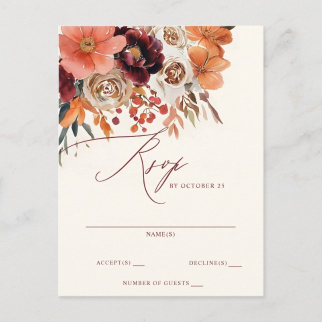 Burgundy Orange Hochzeit im Herbst UAWG Postkarte (Vorderseite)