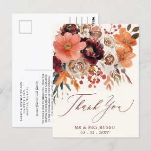 Burgundy Orange Hochzeit im Herbst Vielen Dank Postkarte