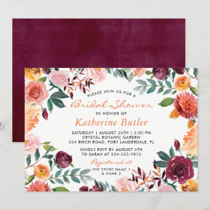 Burgundy Orange Pink Blume Fall Brautparty Einladung