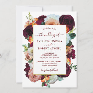 Burgundy Orange Pink Liebe Wedding Einladung