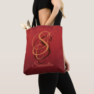 Burgundy Orange Red rustic monogram ombre Tasche