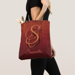 Burgundy Orange Rote rustikale Monogramm ombre ges Tasche
