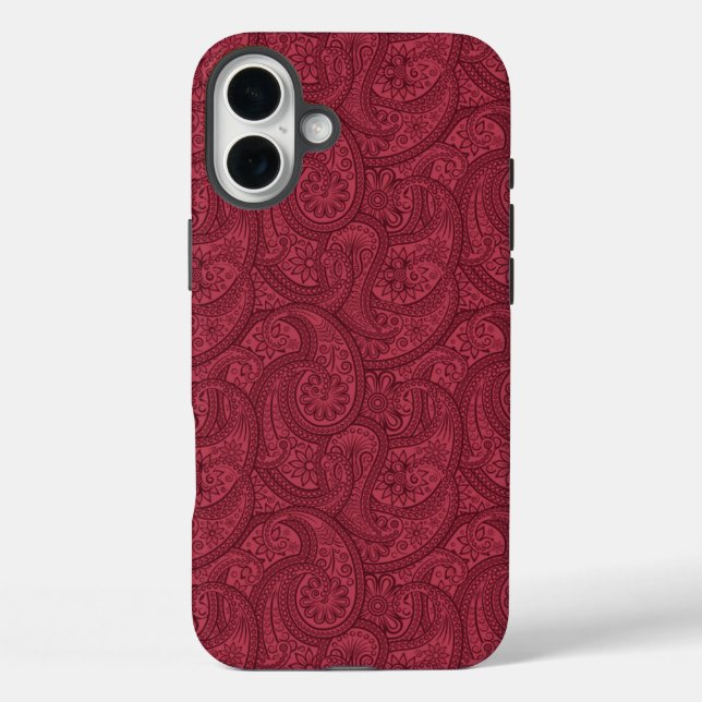 Burgundy Paisley iPhone 16 Plus Hülle (Rückseite)