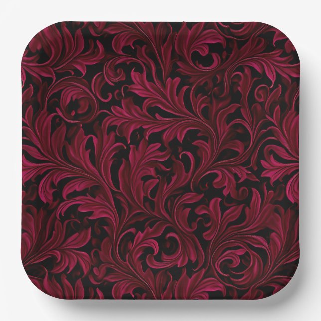 Burgundy Paisley Wedding Pappteller (Vorderseite)