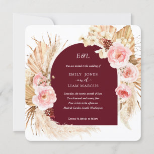 Burgundy Pampas Grass Boho Blumenplatz Hochzeit I Einladung