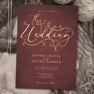 Burgundy Parchment Rustic Blüh Calligraphy Inv. Einladung