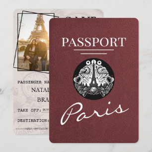 Burgundy Paris Passport Save the Date