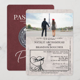 Burgundy Paris Passport Wedding Einladung