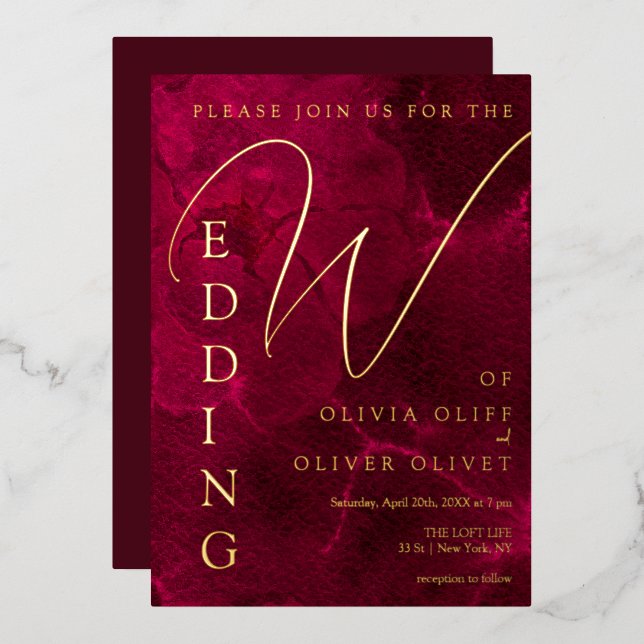 Burgundy Passion Wedding Folieneinladung (Vorderseite/Rückseite)