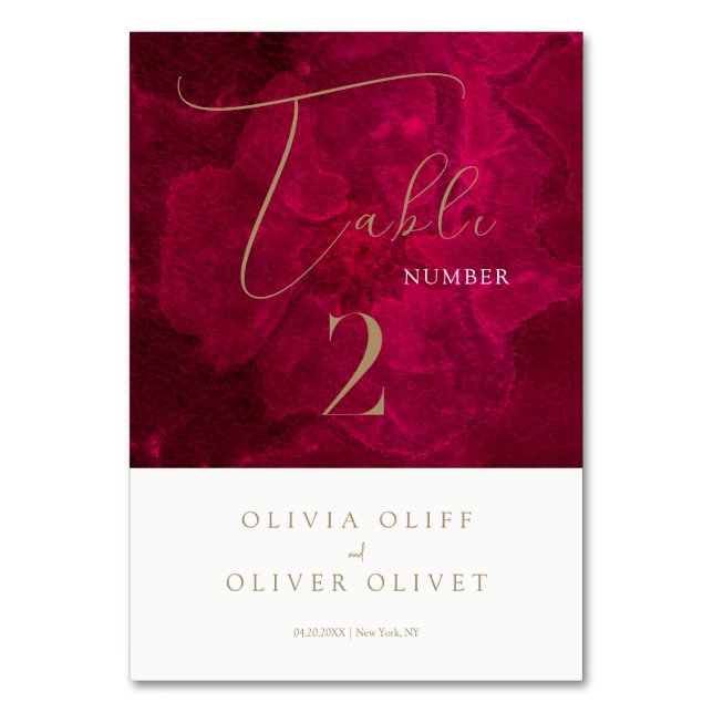 Burgundy Passion Wedding Tischnummer (Vorderseite)