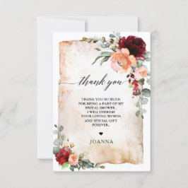 Burgundy Peach Coral Pink Roses Brautparty Dankeskarte