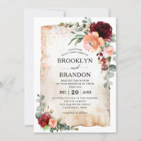 Burgundy Peach Coral Pink Roses Eukalyptus Wedding