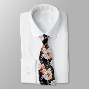 Burgundy Peonies Floral Pattern Krawatte