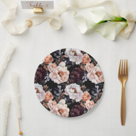 Burgundy Peonies Floral Pattern Pappteller