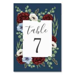 Burgundy Peony Dusty Blue Anemone Blumenhochzeit Tischnummer