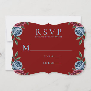 Burgundy Peony et Blue Rose Wedding Carte RSVP