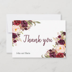 Burgundy Peony Floral Wedding Danke Karte