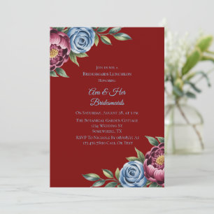Burgundy Peony und Blue Rose Bridesmaids Luncheon Einladung