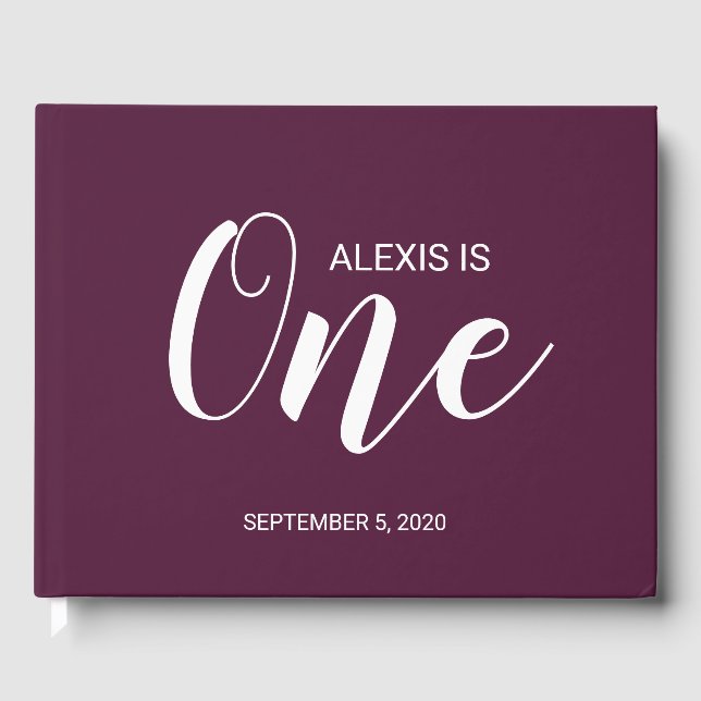 Burgundy Personalisiert First Birthday Gästebuch (Vorderseite)
