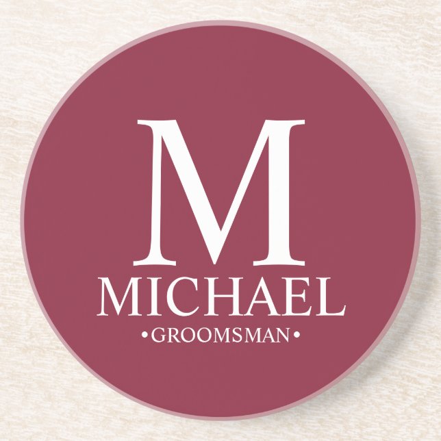 Burgundy Personalisiert Monogramm und Name Trauzeu Getränkeuntersetzer (Vorne)