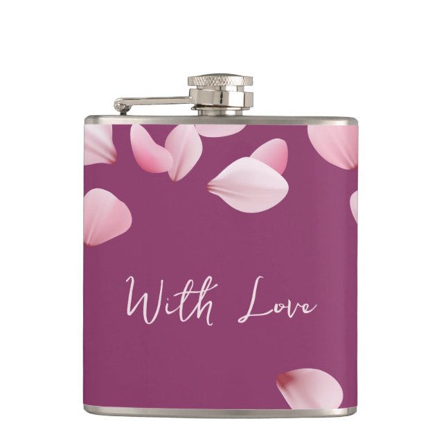 Burgundy Petal Design Vinyl Wrapped Flask Flachmann (Vorderseite)