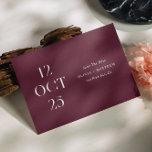 Burgundy Pflaume Moderne Minimalistische Foto Hoch Save The Date<br><div class="desc">Herbst moderne Typografie minimalistische Hochzeit Save the Date mit Foto auf der Rückseite in den Farbtönen Bordeaux und Pflaume. Bitte kontaktieren Sie mich,  wenn Sie weitere Informationen benötigen.</div>