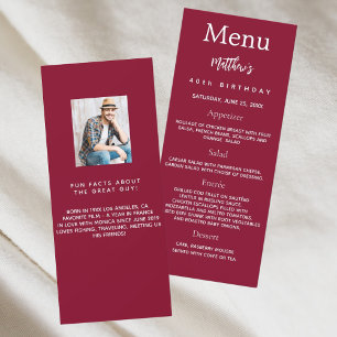 Burgundy photo fun faits carte de menu d'anniversa