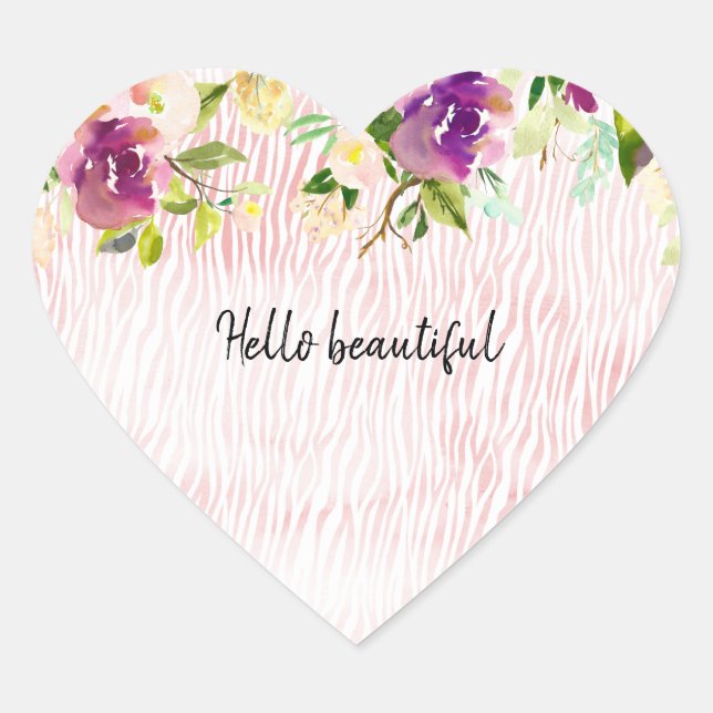 Burgundy Pink Aquarell Blumentierdruckerei Herz-Aufkleber (Vorderseite)