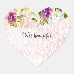 Burgundy Pink Aquarell Blumentierdruckerei Herz-Aufkleber