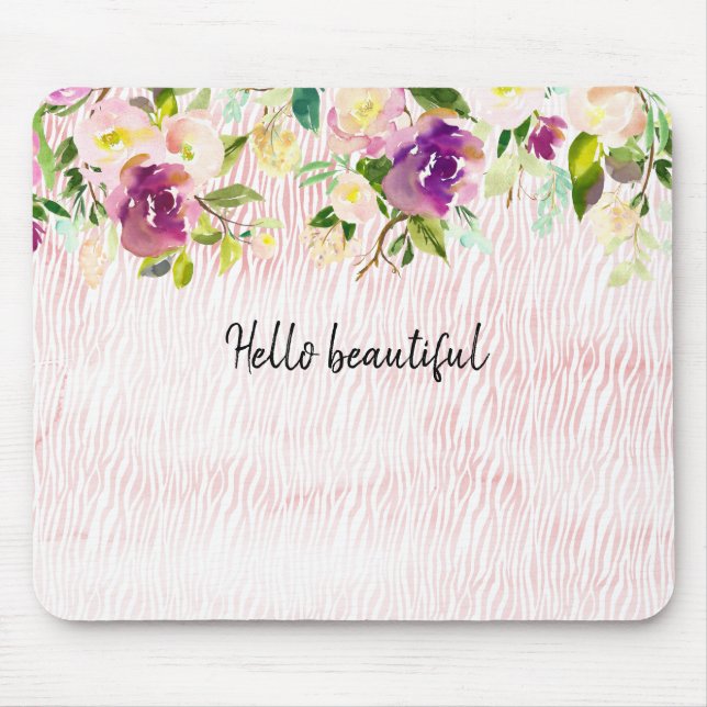 Burgundy Pink Aquarell Blumentierdruckerei Mousepad (Vorne)