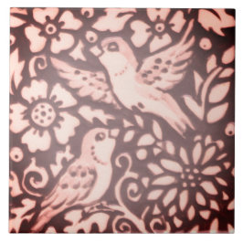 Burgundy Pink Bird Floral Foliage Woodland Dekorat Fliese