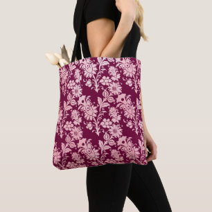 BURGUNDY & PINK BLUME UND VERTIKALE STREIFEN TASCHE