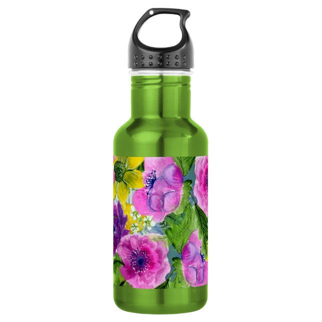 Burgundy Pink Blumengarten Hochzeit neu geplant Edelstahlflasche (Vorderseite)