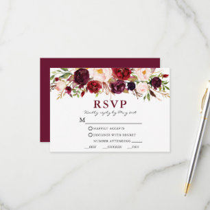 Burgundy Pink Blumenmahlzeit RSVP Karte