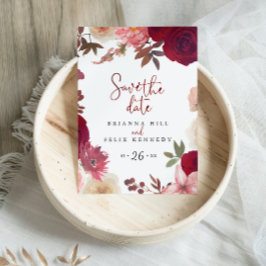 Burgundy Pink Blush Bloral Save the Date Postkarte