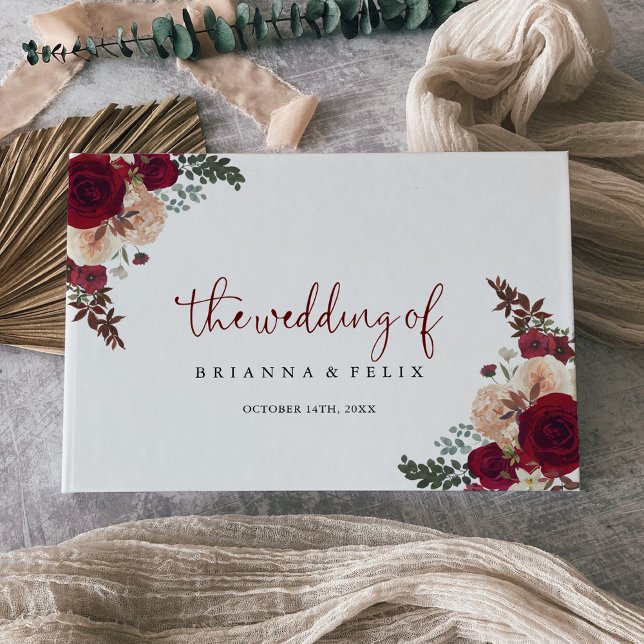 Burgundy Pink Blush Bloral Wedding Gästebuch (Von Creator hochgeladen)