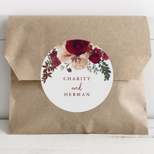 Burgundy Pink Blush Bloral Wedding Umschlag Aufkle Runder Aufkleber (Von Creator hochgeladen)