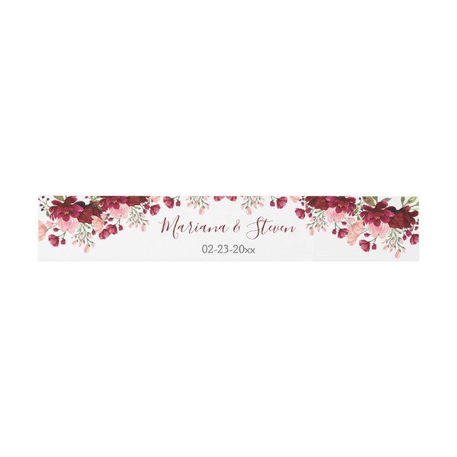 Burgundy Pink Blush Blush Wasserfarbe Blumenzehen Einladungsbanderole (Flach)
