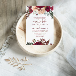 Burgundy Pink Blush Floral Nuestra Boda Wedding Einladung