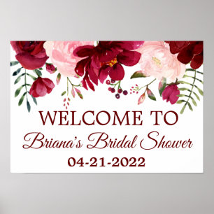 Burgundy Pink Brautparty Bloral Welcome Poster