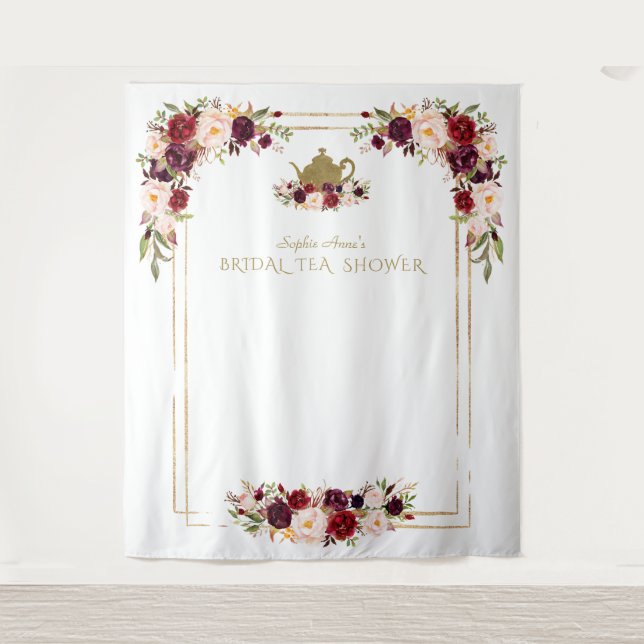 Burgundy Pink Brautparty Tea Foto Prop Wandteppich (Vorderseite)