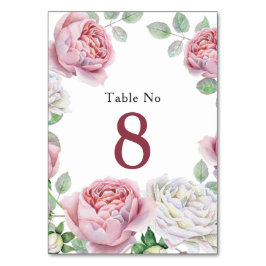 Burgundy Pink Chic Rose Blumenkarte Tischnummer