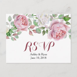 Burgundy Pink Chic Rose Floral Wedding RSVP Einladungspostkarte