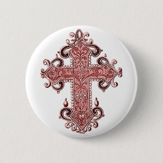 Burgundy Pink Cross Vintag Art Round Button! Button