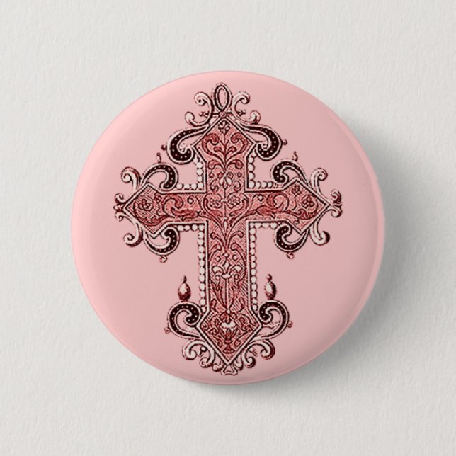 Burgundy Pink Cross Vintag Art Round Button! Button (Vorderseite)