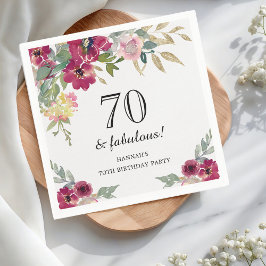 Burgundy Pink Floral 70. Geburtstag Serviette