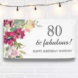 Burgundy Pink Floral 80. Geburtstag Banner