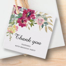 Burgundy Pink Floral 80. Geburtstag Vielen Dank Geschenkanhänger