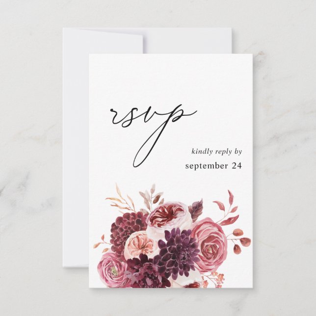 Burgundy & Pink Floral 8B Mahlzeit UAWG RSVP Karte (Vorderseite)